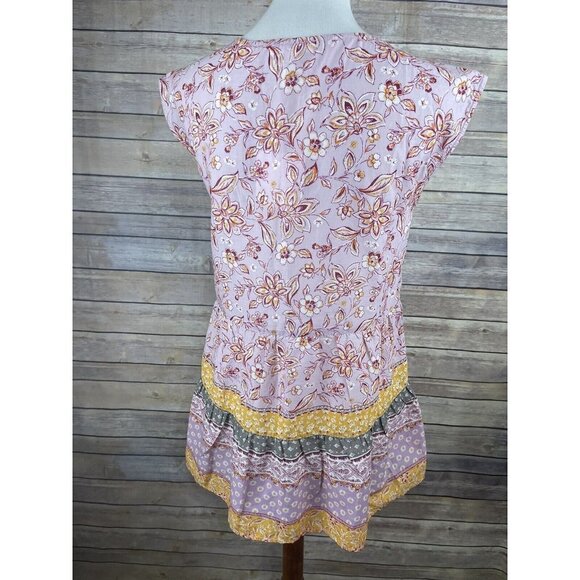 Beach Lunch Lounge XS NWT Tunic Blouse Tiered Ruffled Hem Boho Mixed Floral - Picture 5 of 10